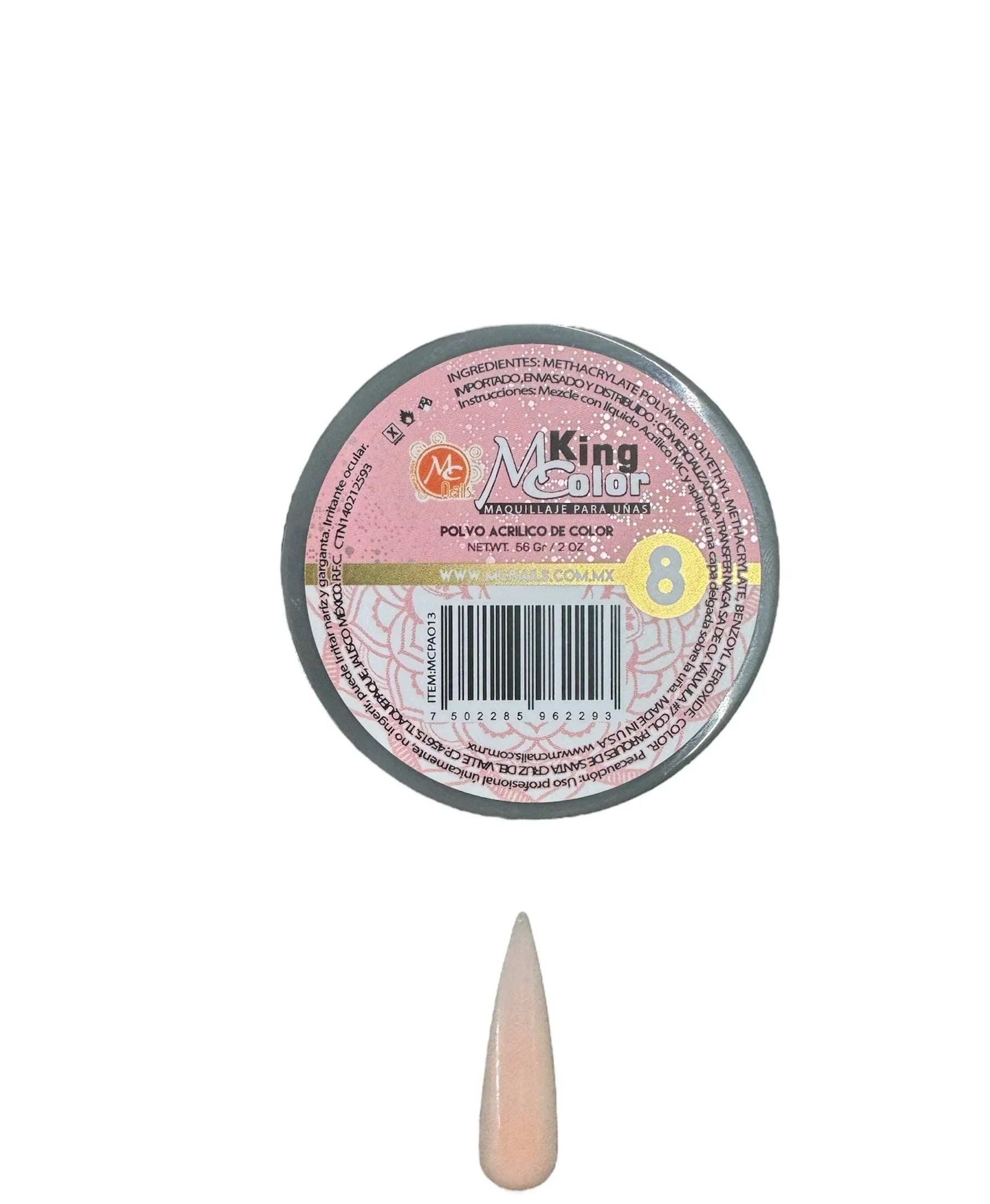 Acrílico King Color Maquillaje para uñas 2 oz #8 Mc Nails